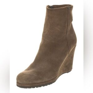 Prada AUTHENTIC Linea Rosa Line  Suede Platino Wedge Brown Boots SZ 6.5 EU 36.5